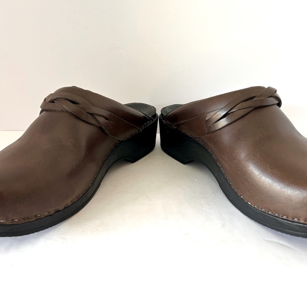 LL Bean Clog Shoe Mule Braided Leather Poetcore Scandigirl Brown Size 39 US 7.5 - Picture 6 of 11